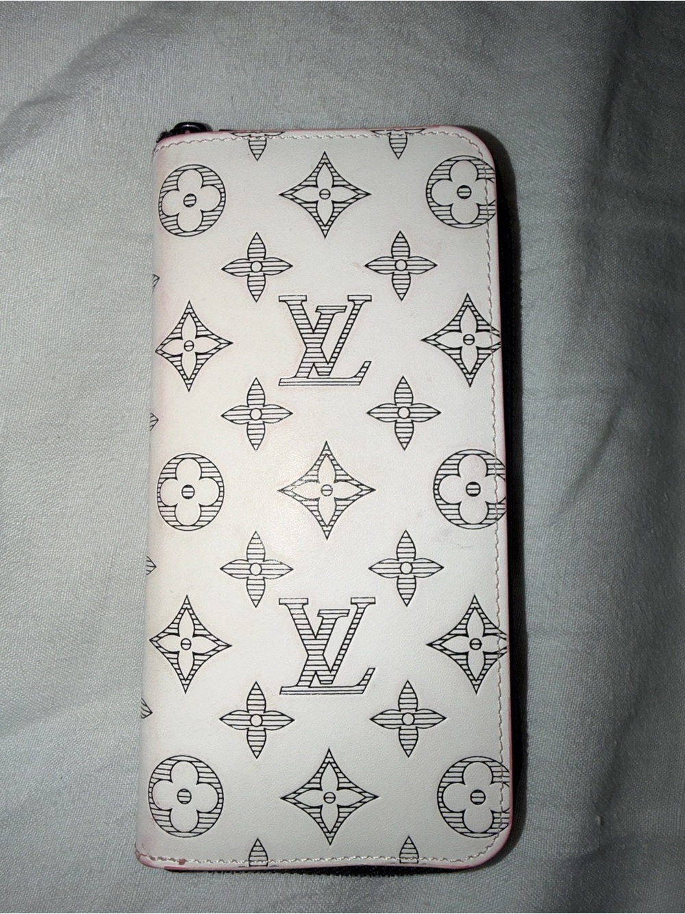 Designer Monogram Zip Wallet in White D U P E
